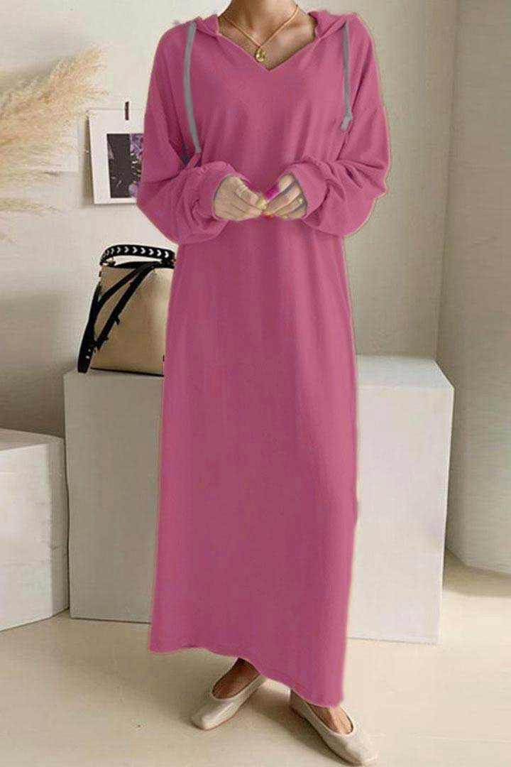Casual V-Hals Hooded Dress