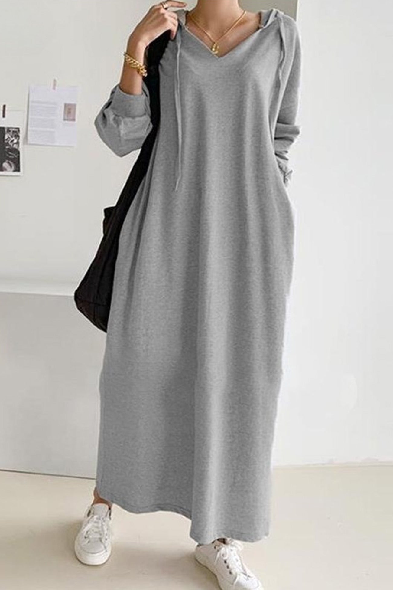 Casual V-Hals Hooded Dress